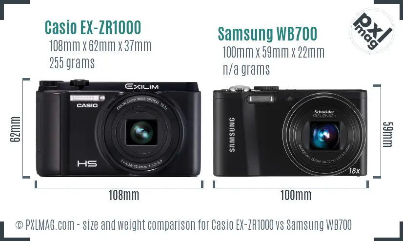 Casio EX-ZR1000 vs Samsung WB700 size comparison Casio EX-ZR1000 vs Samsung WB700 size comparison