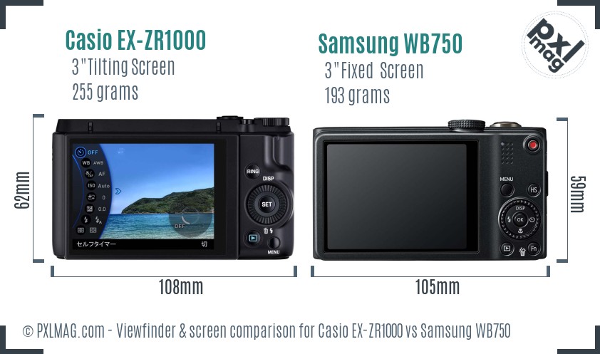 Casio EX-ZR1000 vs Samsung WB750 Screen and Viewfinder comparison