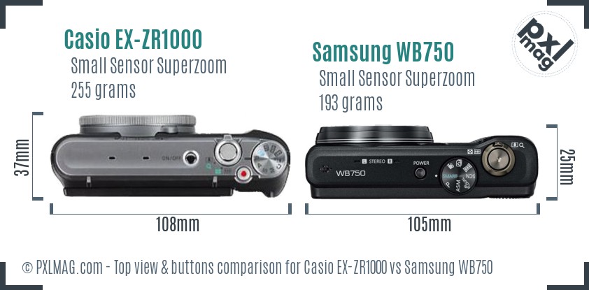 Casio EX-ZR1000 vs Samsung WB750 top view buttons comparison