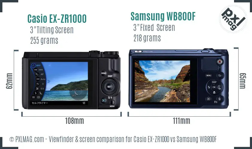 Casio EX-ZR1000 vs Samsung WB800F Screen and Viewfinder comparison