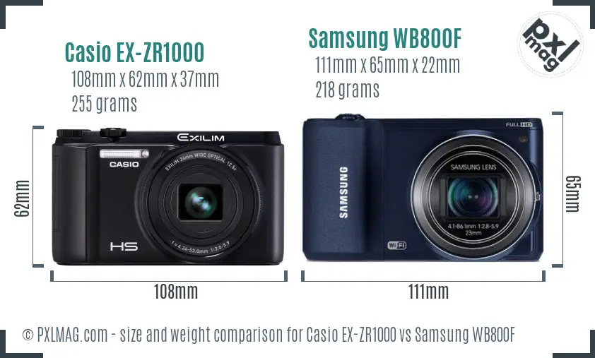 Casio EX-ZR1000 vs Samsung WB800F size comparison