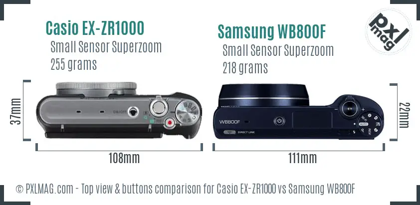 Casio EX-ZR1000 vs Samsung WB800F top view buttons comparison