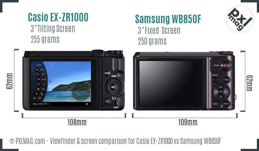 Casio EX-ZR1000 vs Samsung WB850F Screen and Viewfinder comparison