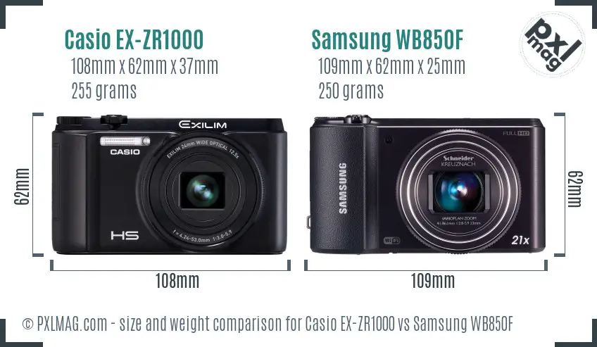 Casio EX-ZR1000 vs Samsung WB850F size comparison