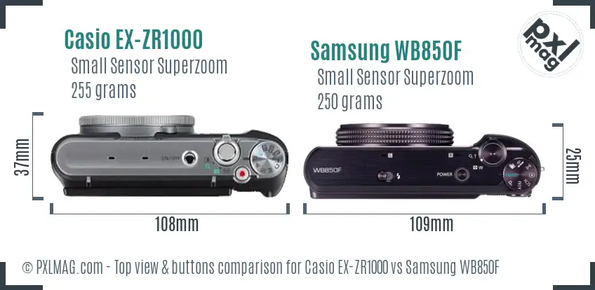 Casio EX-ZR1000 vs Samsung WB850F top view buttons comparison