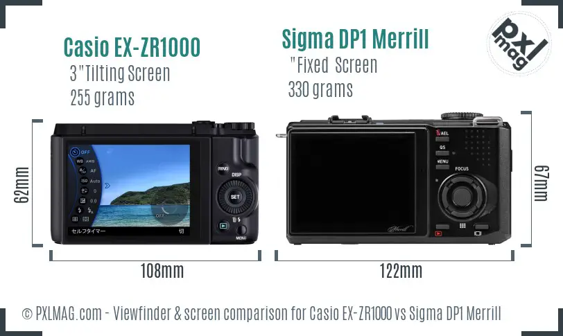 Casio EX-ZR1000 vs Sigma DP1 Merrill Screen and Viewfinder comparison