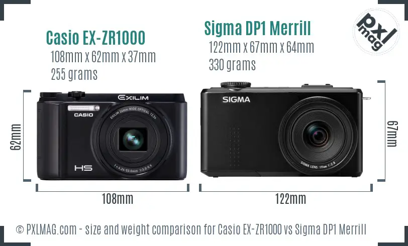 Casio EX-ZR1000 vs Sigma DP1 Merrill size comparison