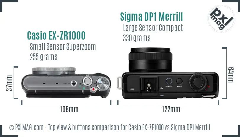 Casio EX-ZR1000 vs Sigma DP1 Merrill top view buttons comparison