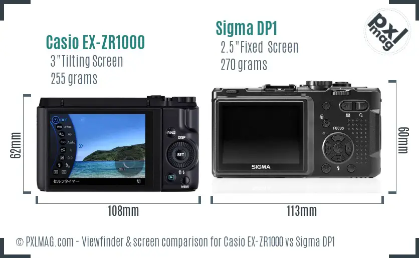 Casio EX-ZR1000 vs Sigma DP1 Screen and Viewfinder comparison