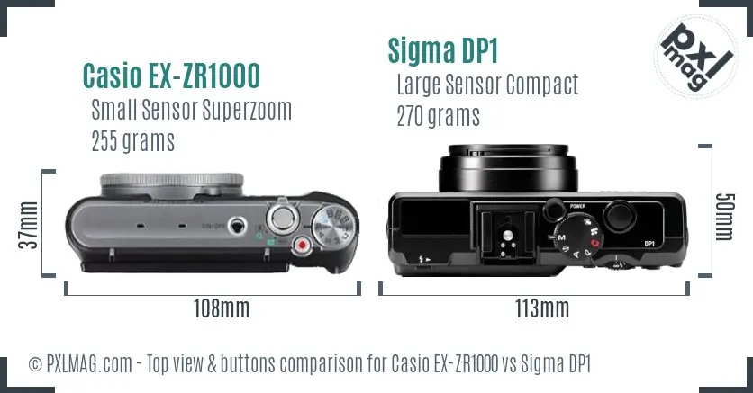 Casio EX-ZR1000 vs Sigma DP1 top view buttons comparison