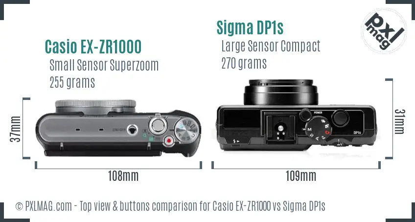 Casio EX-ZR1000 vs Sigma DP1s top view buttons comparison