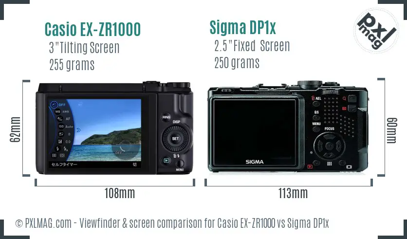 Casio EX-ZR1000 vs Sigma DP1x Screen and Viewfinder comparison