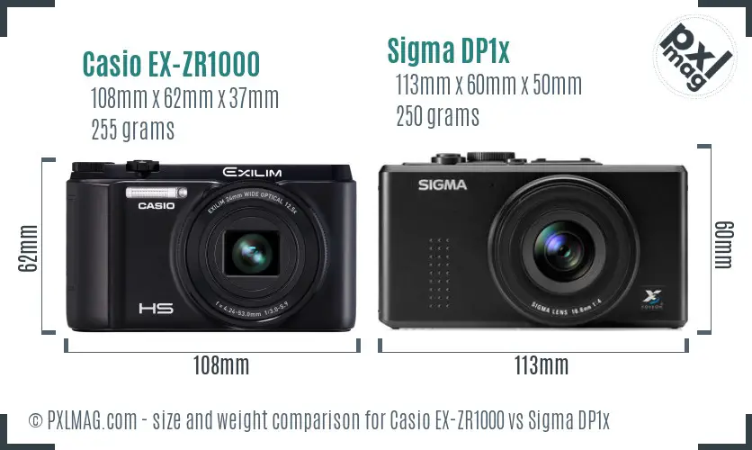 Casio EX-ZR1000 vs Sigma DP1x size comparison