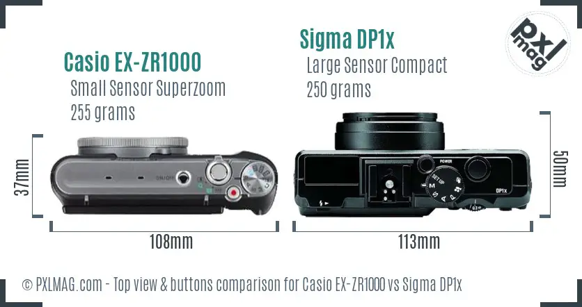 Casio EX-ZR1000 vs Sigma DP1x top view buttons comparison