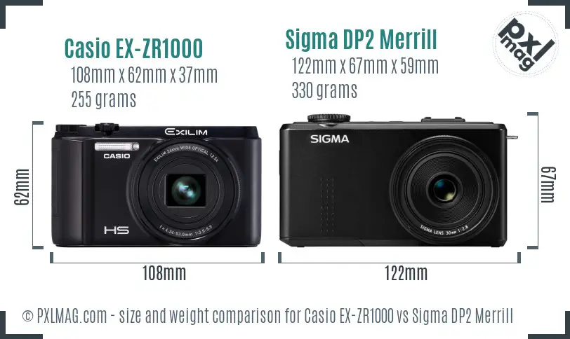 Casio EX-ZR1000 vs Sigma DP2 Merrill size comparison
