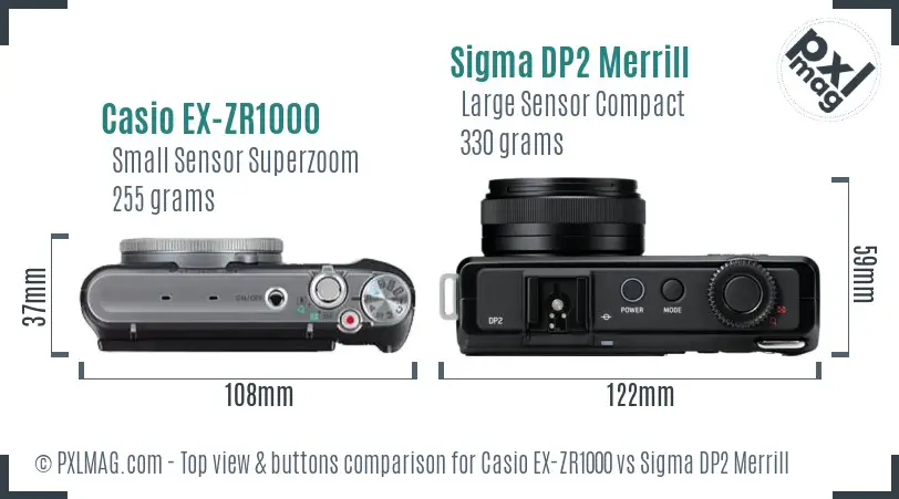 Casio EX-ZR1000 vs Sigma DP2 Merrill top view buttons comparison