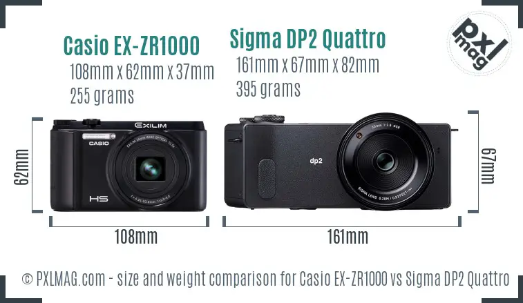 Casio EX-ZR1000 vs Sigma DP2 Quattro size comparison