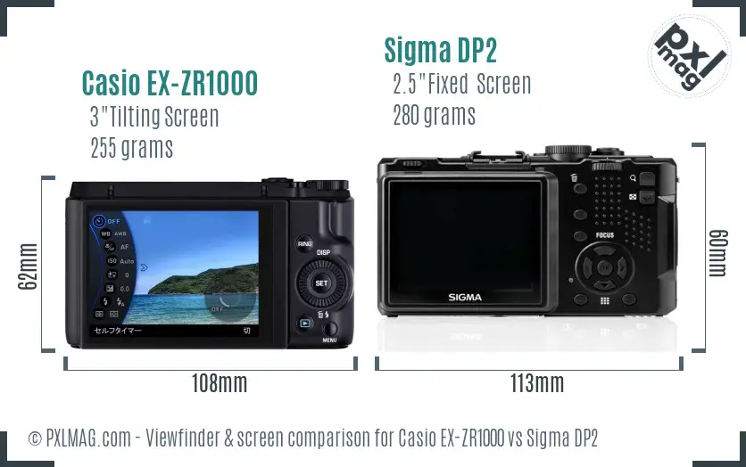 Casio EX-ZR1000 vs Sigma DP2 Screen and Viewfinder comparison