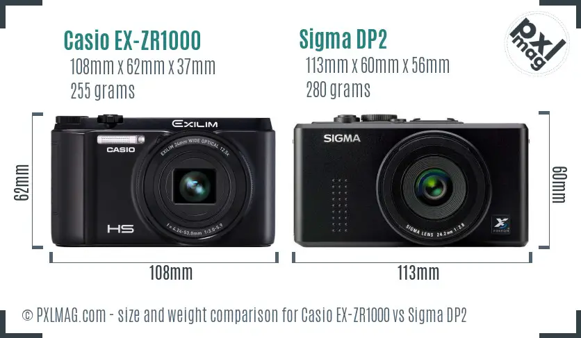 Casio EX-ZR1000 vs Sigma DP2 size comparison