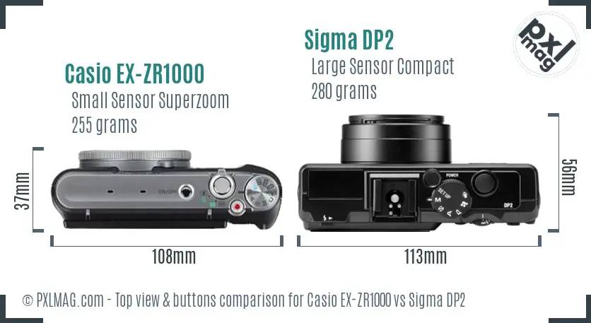 Casio EX-ZR1000 vs Sigma DP2 top view buttons comparison