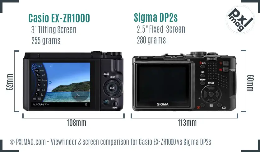 Casio EX-ZR1000 vs Sigma DP2s Screen and Viewfinder comparison