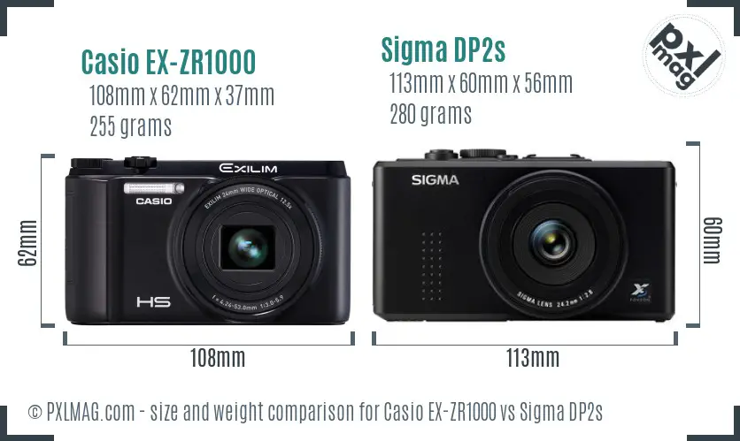 Casio EX-ZR1000 vs Sigma DP2s size comparison