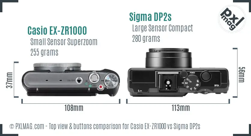 Casio EX-ZR1000 vs Sigma DP2s top view buttons comparison
