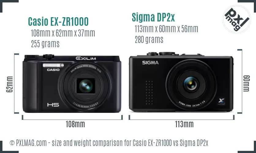 Casio EX-ZR1000 vs Sigma DP2x size comparison Casio EX-ZR1000 vs Sigma DP2x size comparison