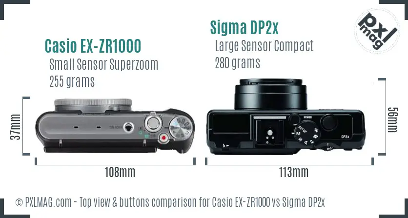 Casio EX-ZR1000 vs Sigma DP2x top view buttons comparison Casio EX-ZR1000 vs Sigma DP2x top view buttons comparison