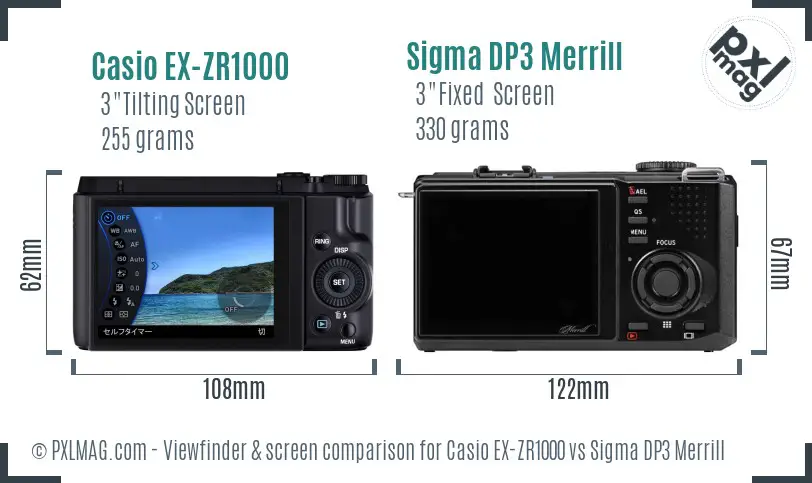 Casio EX-ZR1000 vs Sigma DP3 Merrill Screen and Viewfinder comparison