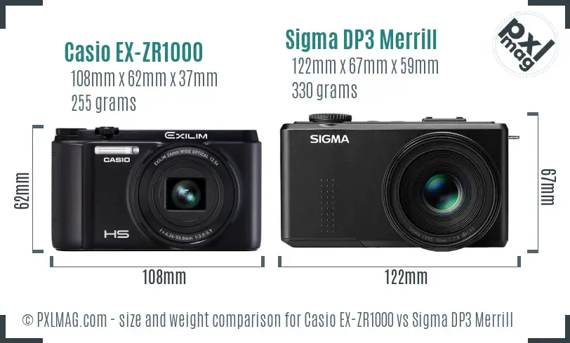 Casio EX-ZR1000 vs Sigma DP3 Merrill size comparison