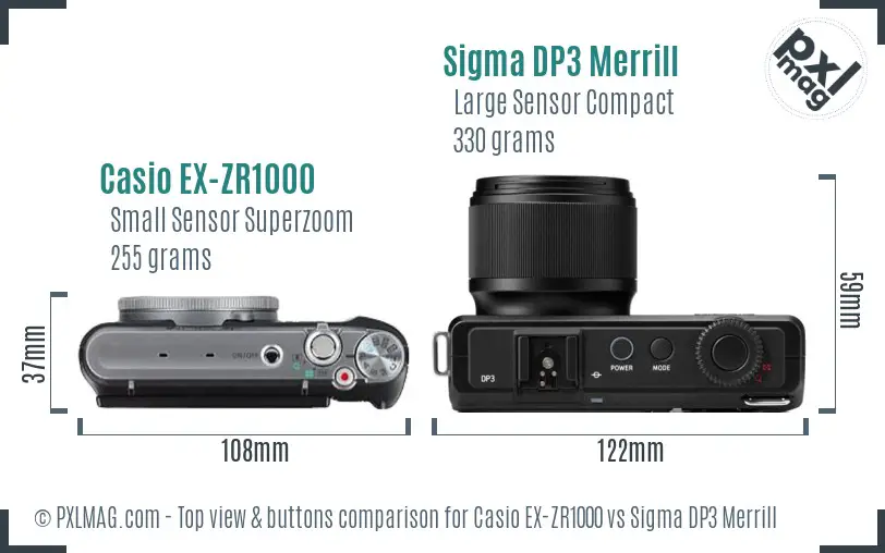 Casio EX-ZR1000 vs Sigma DP3 Merrill top view buttons comparison