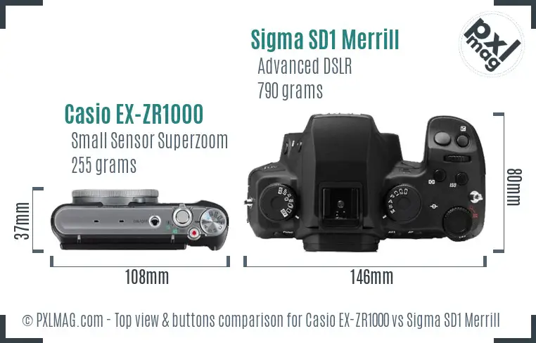 Casio EX-ZR1000 vs Sigma SD1 Merrill top view buttons comparison