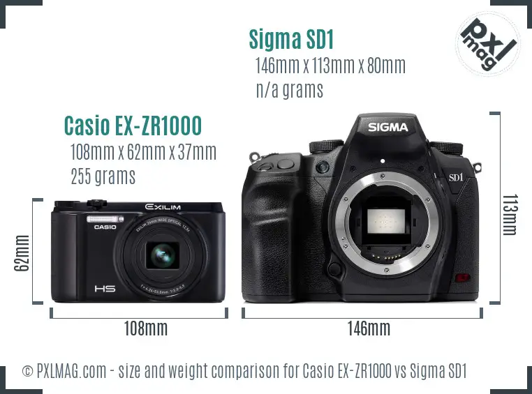 Casio EX-ZR1000 vs Sigma SD1 size comparison