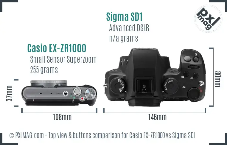 Casio EX-ZR1000 vs Sigma SD1 top view buttons comparison