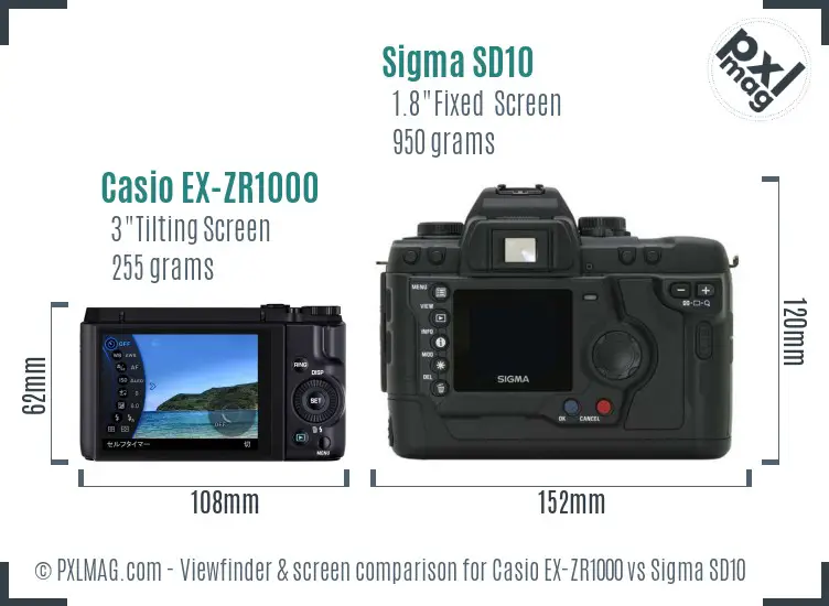 Casio EX-ZR1000 vs Sigma SD10 Screen and Viewfinder comparison