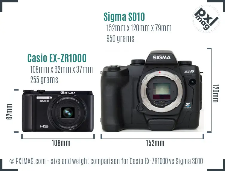 Casio EX-ZR1000 vs Sigma SD10 size comparison