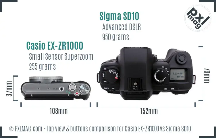 Casio EX-ZR1000 vs Sigma SD10 top view buttons comparison
