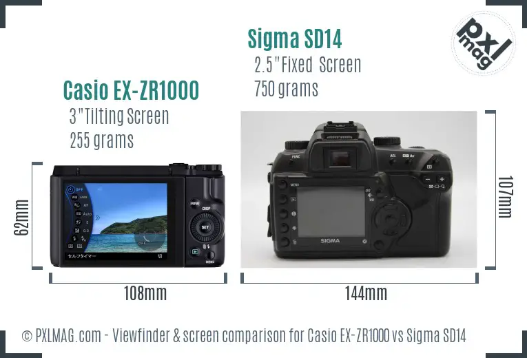 Casio EX-ZR1000 vs Sigma SD14 Screen and Viewfinder comparison