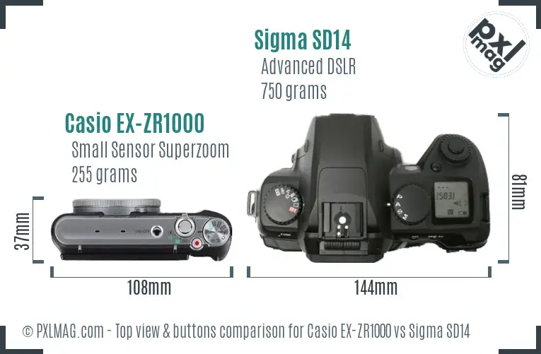 Casio EX-ZR1000 vs Sigma SD14 top view buttons comparison