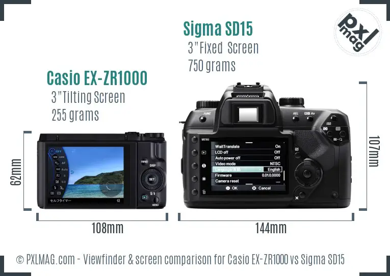 Casio EX-ZR1000 vs Sigma SD15 Screen and Viewfinder comparison