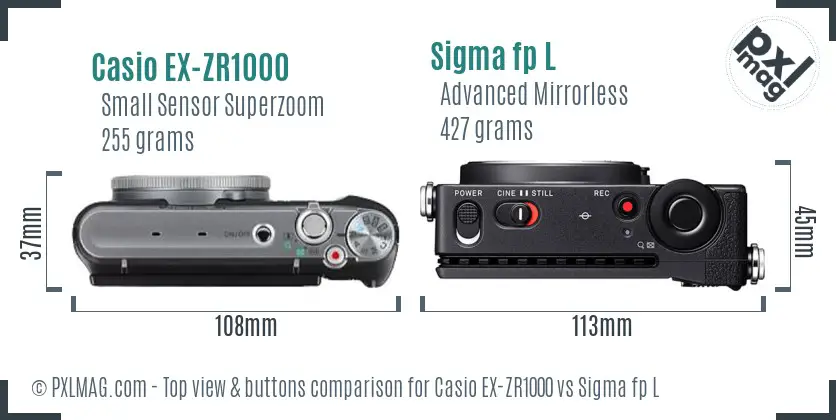 Casio EX-ZR1000 vs Sigma fp L top view buttons comparison Casio EX-ZR1000 vs Sigma fp L top view buttons comparison