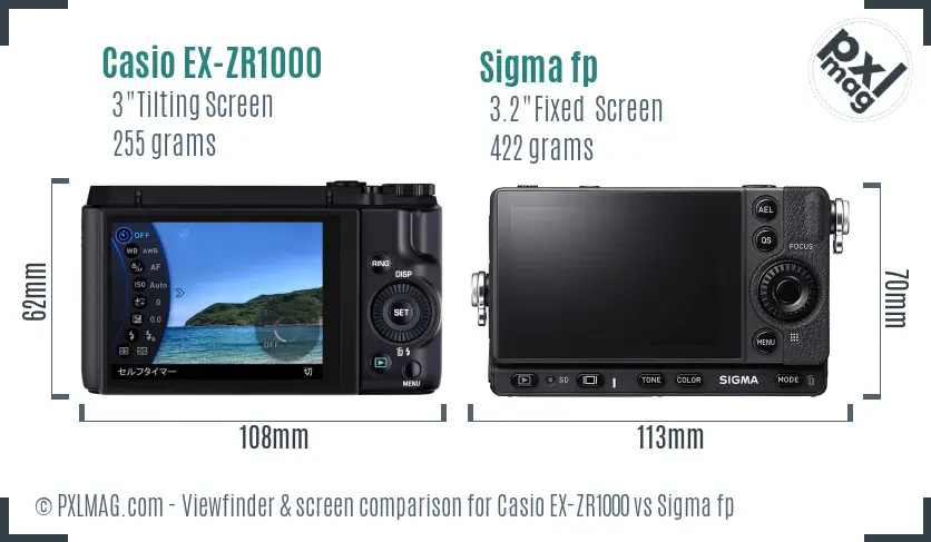 Casio EX-ZR1000 vs Sigma fp Screen and Viewfinder comparison