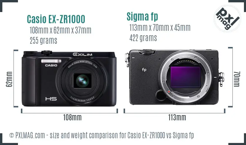 Casio EX-ZR1000 vs Sigma fp size comparison