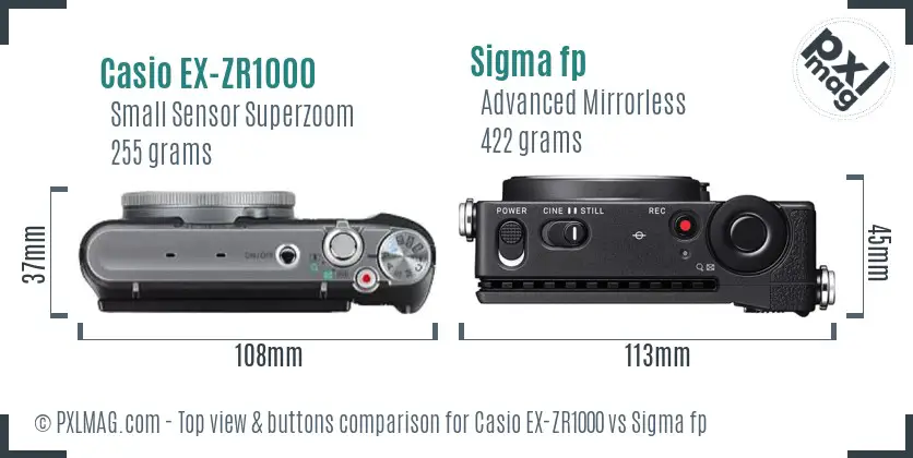 Casio EX-ZR1000 vs Sigma fp top view buttons comparison