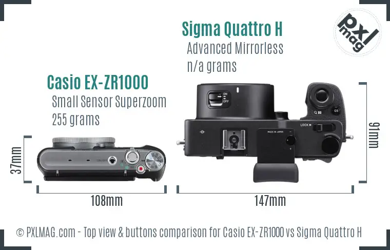 Casio EX-ZR1000 vs Sigma Quattro H top view buttons comparison