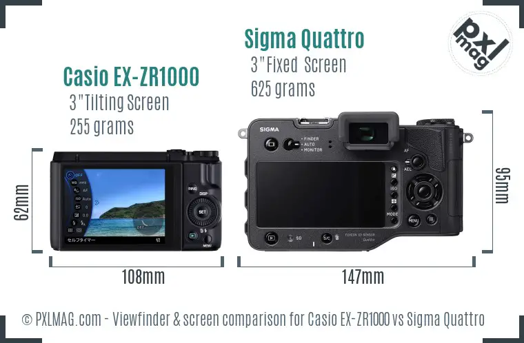 Casio EX-ZR1000 vs Sigma Quattro Screen and Viewfinder comparison