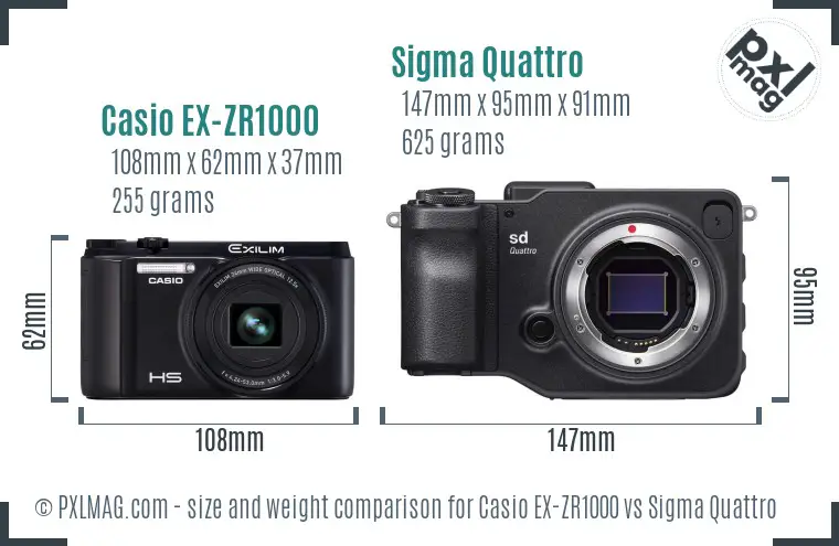 Casio EX-ZR1000 vs Sigma Quattro size comparison