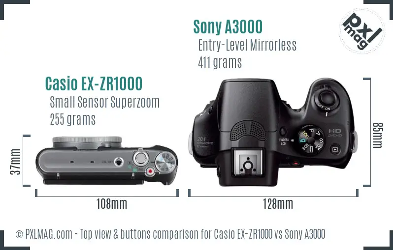 Casio EX-ZR1000 vs Sony A3000 top view buttons comparison