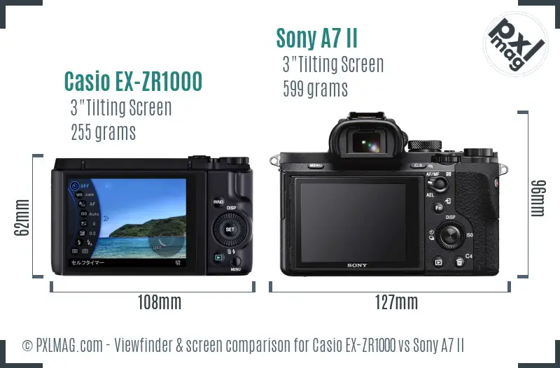 Casio EX-ZR1000 vs Sony A7 II Screen and Viewfinder comparison